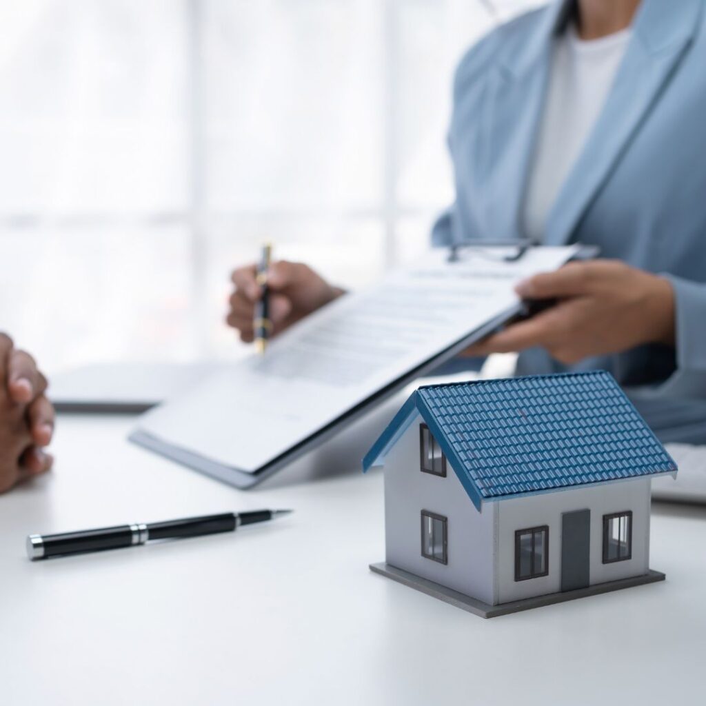 Lending professional pointing at paperwork