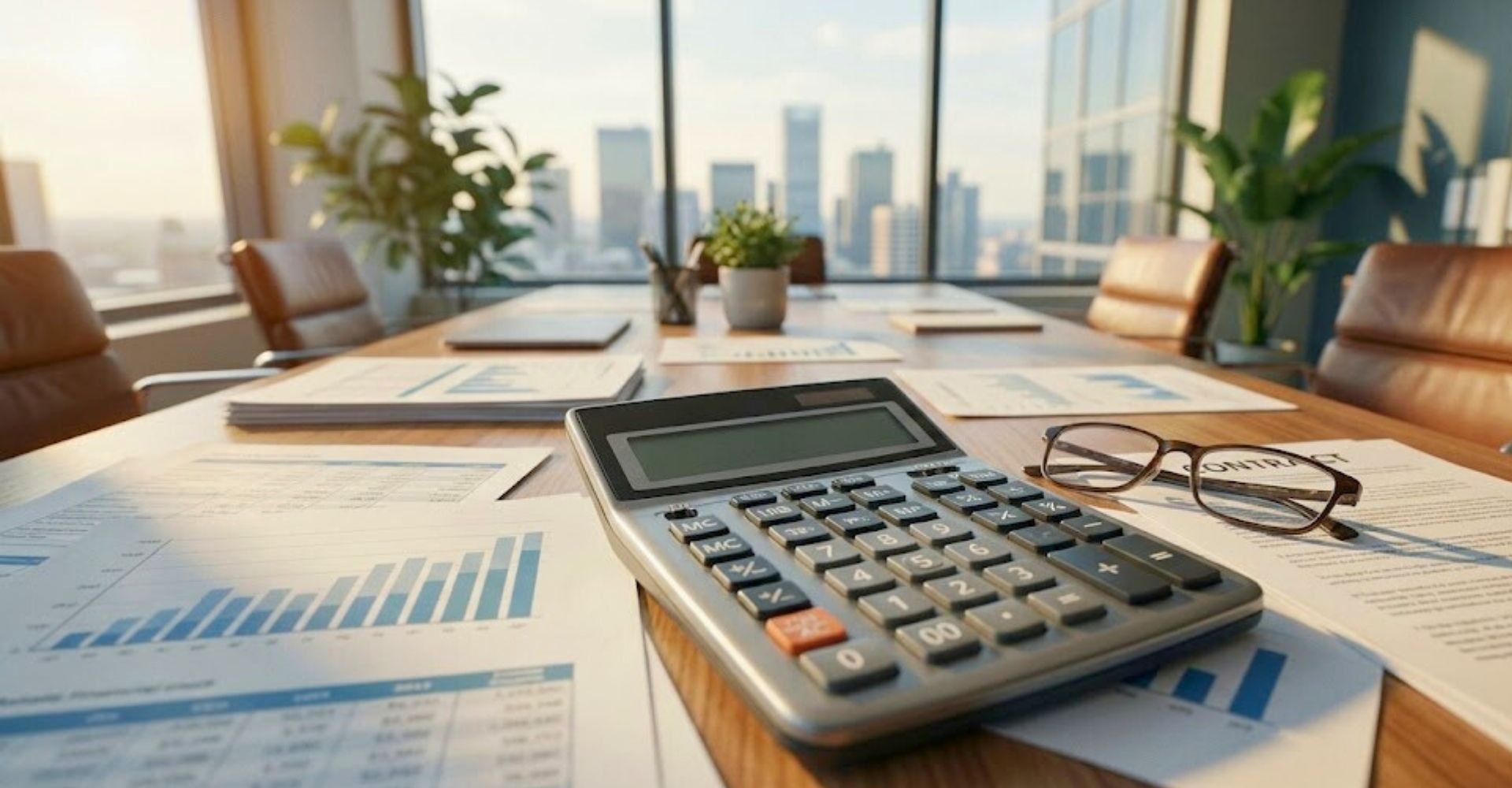 Calculator on financial documents representing the analysis of DSCR and property cash flow.