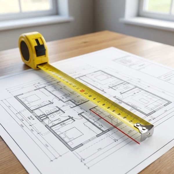 Measuring tape on floor plan symbolizing the strict property value requirement.