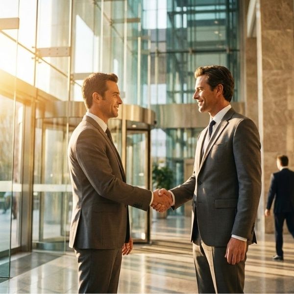 Professional handshake representing the partnership in non-recourse lending.

