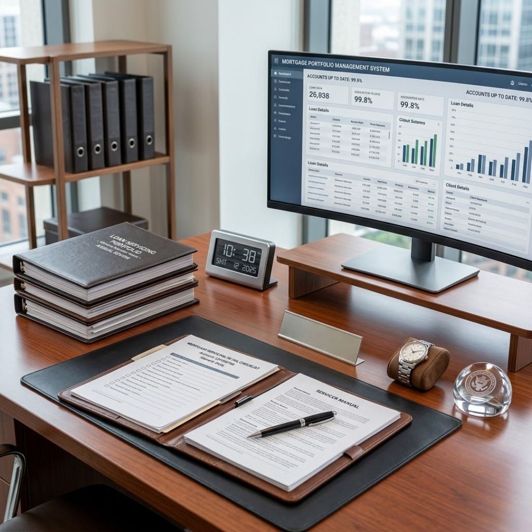 Organized workspace symbolizing consistent long-term loan servicing and attention to detail.